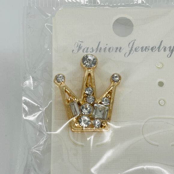 Gold Plated Crown with Faux Jewels Tuxedo / Suit Accessory / Pin / Cufflink New - Picture 3 of 6